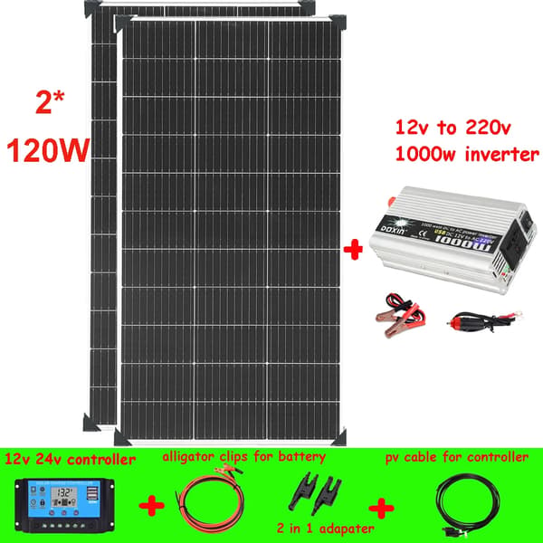 Solpanel System, Kompatibel med Off-Grid Applikationer, Flere Strøm Muligheder,12v-220v 240w system