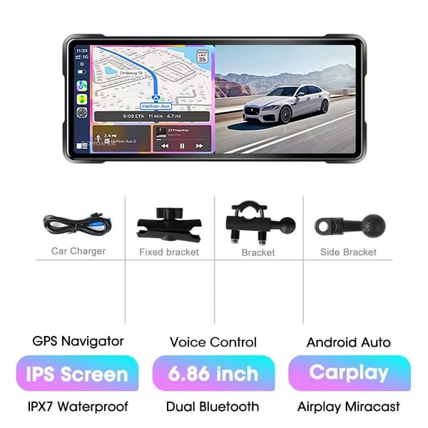 Dashboard Display, Trådløs Forbindelse, Vandtæt Design,6.86 tommer Carplay