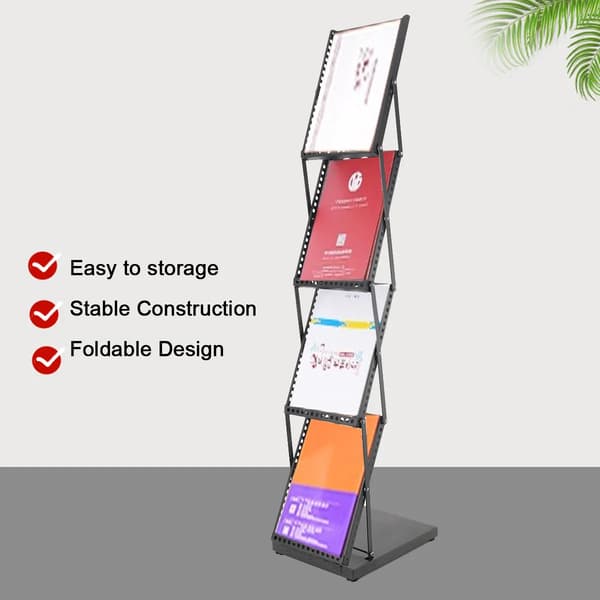 Foldbar Bogreol, Bærbar Design, Multi-Niveau Display,sort