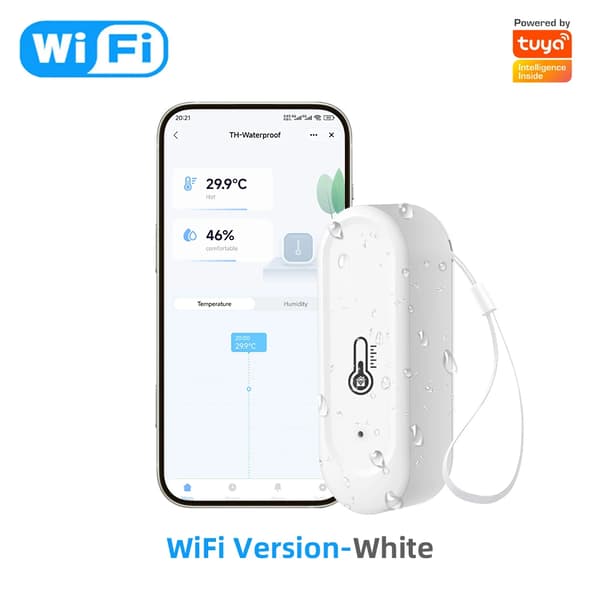 Temperaturfuktighetssensor, WiFi- och Zigbee-kompatibel, IP65 vattentät,Vit WiFi