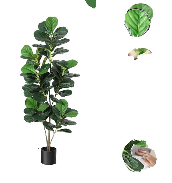 Fiddle Leaf Fig Träd, Realistisk Design, Inomhus- och Utomhusbruk,60IN
