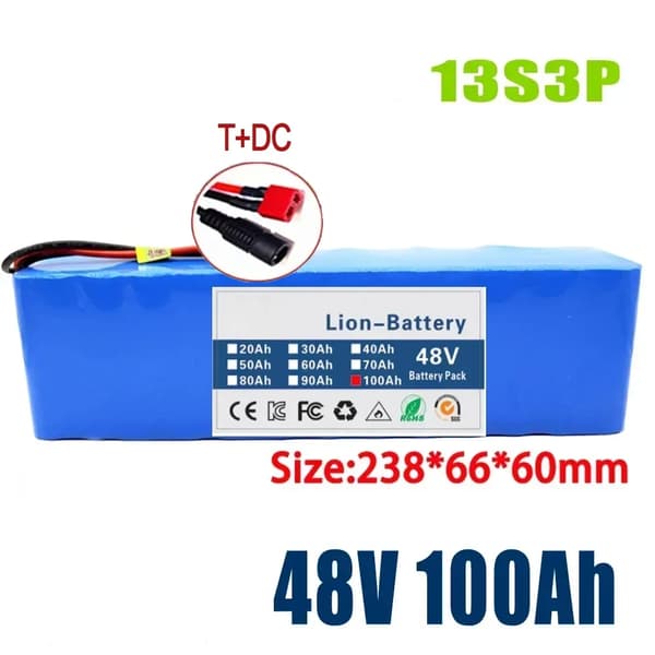 Litiumjonbatteripack, 100Ah kapacitet, 48V kompatibilitet,13S3P-T-DC