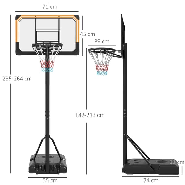 Basketballkurv, Justerbar Højde, Bærbart Design,Sort