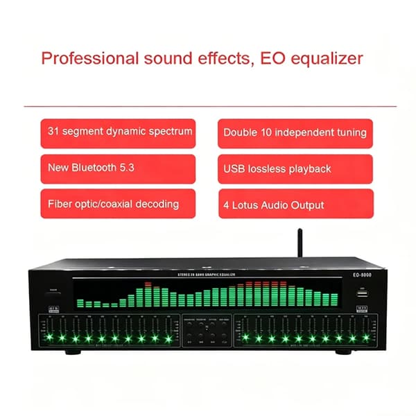 Equalizer, Bluetooth 5.3, Dynamisk Lydvisualisering,220 V, grøn
