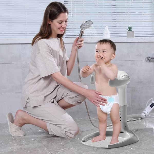 Baby Badestativ, Justerbar Højde, Bærbart Design,GRÅ