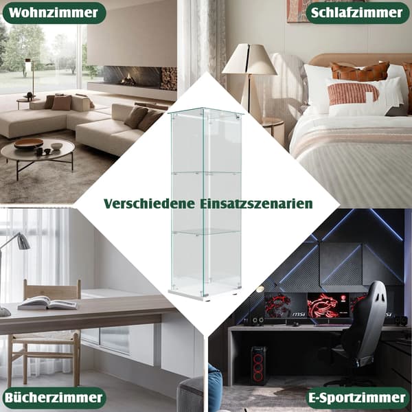 Glas Vitrineskab, Moderne Design, Integreret LED Belysning,Hvid