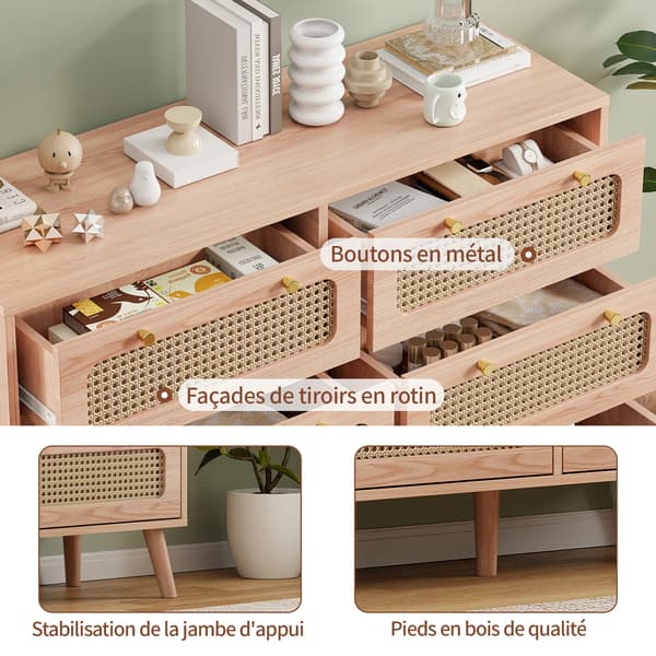 Kommode, 6-skuffers opbevaring, moderne minimalistisk design,Brun