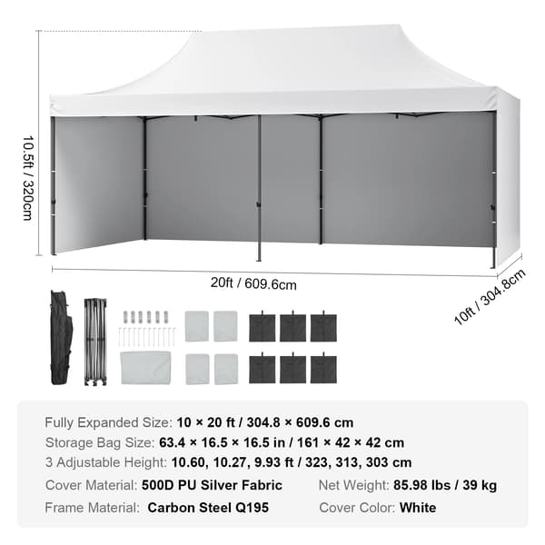 Pop-up Tält, Vattentät Design, Bärväska,10x20ft Vit