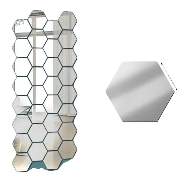 Spegelväggdekal, Hexagonal Design, Lätt att Applicera,10PCS-b, S-Silver