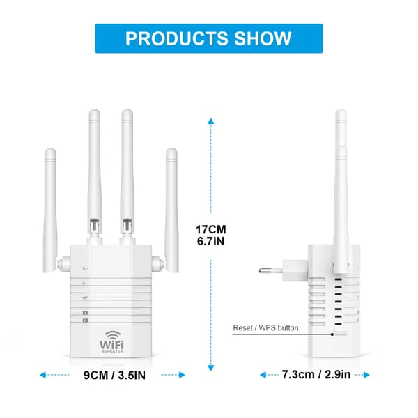 Trådløs Repeater, 1200 Mbps Hastighed, Quad-Band Forbindelse,EU stik