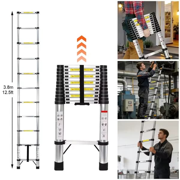 Teleskopstige, Heavy Duty, Pladsbesparende Design,3.8m