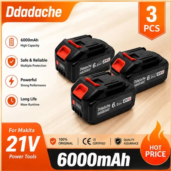 Litiumjonbatteri, 21V, 6000mAh kapacitet,3PCS