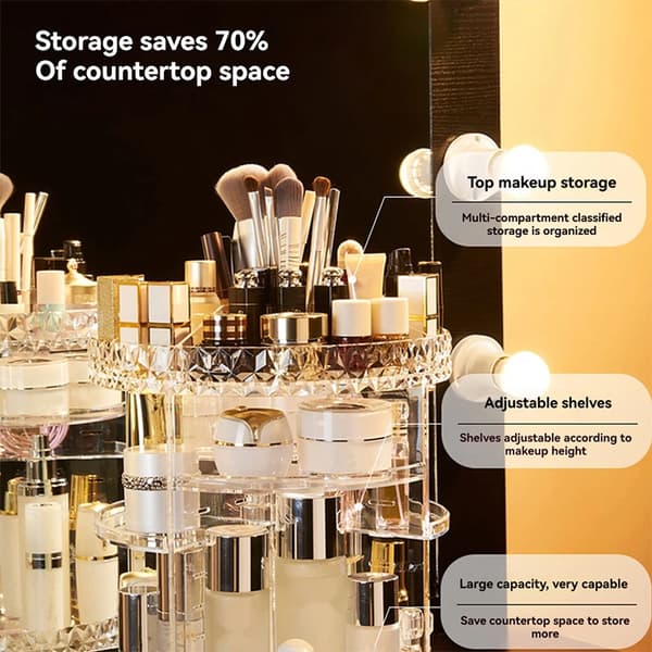 Makeup Organizer, 360° roterende design, klar plast opbevaring,Klar