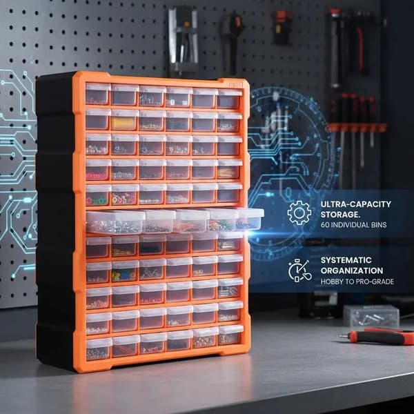 Multi-skuffe Organizer, 60 Rum, Klar Plastkonstruktion,Appelsin