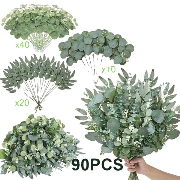 Kunstige Blomsterbuket, Eucalyptusblade, Indendørs Dekor,90PCS
