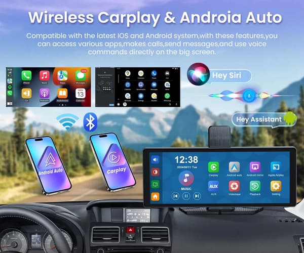 Dash Video Recorder, 4K Opløsning, Trådløs Carplay og Android Auto,Ingen frontkamera
