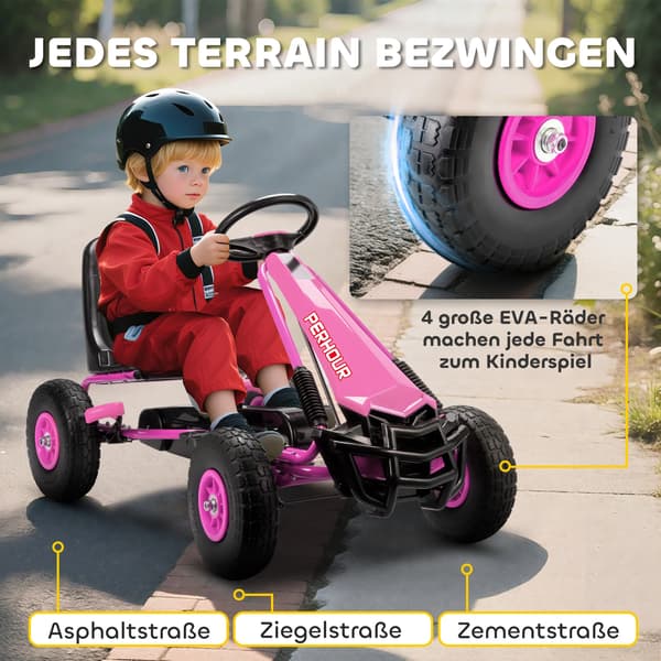 Pedal Go-Kart, Justerbart Sæde, EVA Hjul,Pink