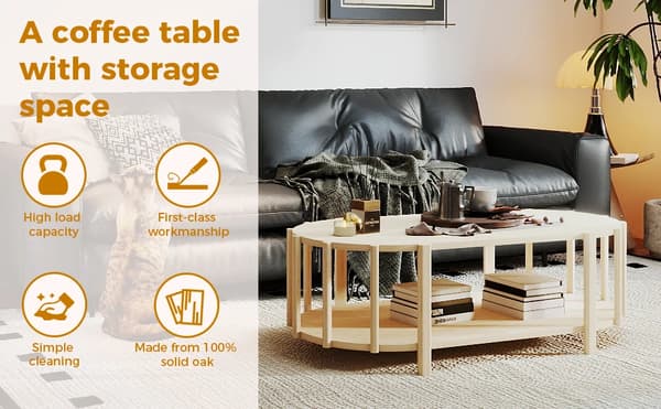 Kaffebord, Medium Density Fiberboard, Oval Form, Integrerad Förvaring, Modern Design, Lätt Montering