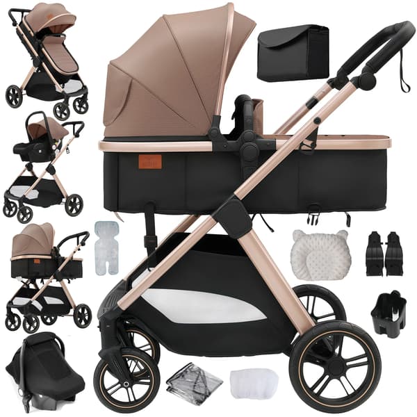 Barnevogn, Letvægtsdesign, Stødabsorberende Ramme,V10-KHAKI