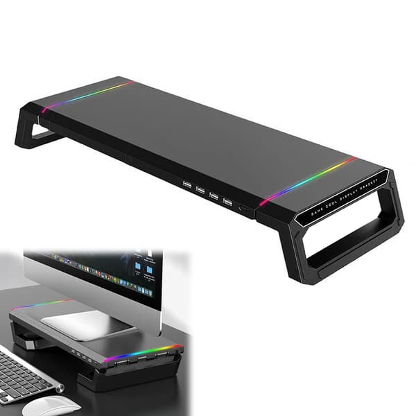 Datormonitorställ, Fällbar Design, USB 3.0-portar,svart