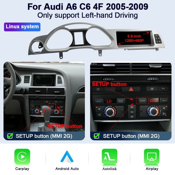 Bilmultimediasystem, Trådlös CarPlay, Stöd för Android Auto,A6 2005-2009 CarPlay