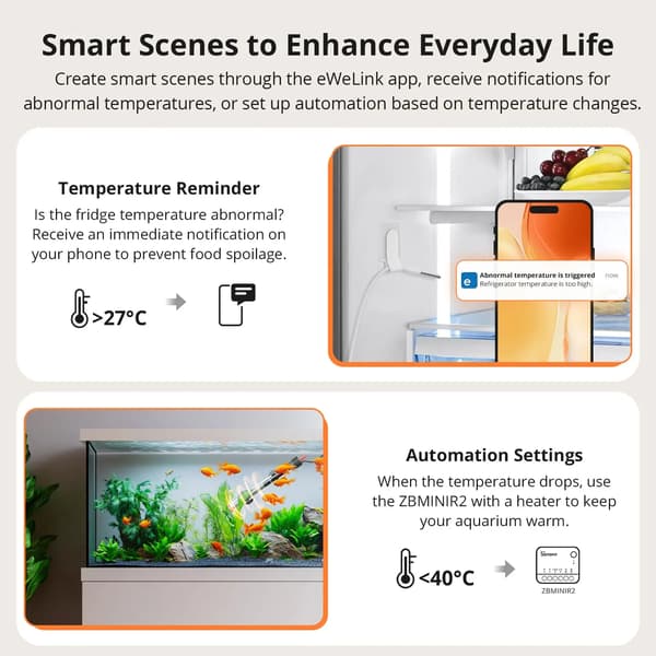Temperatursensor, Zigbee-anslutning, Vattentålig design,SNZB-02LD