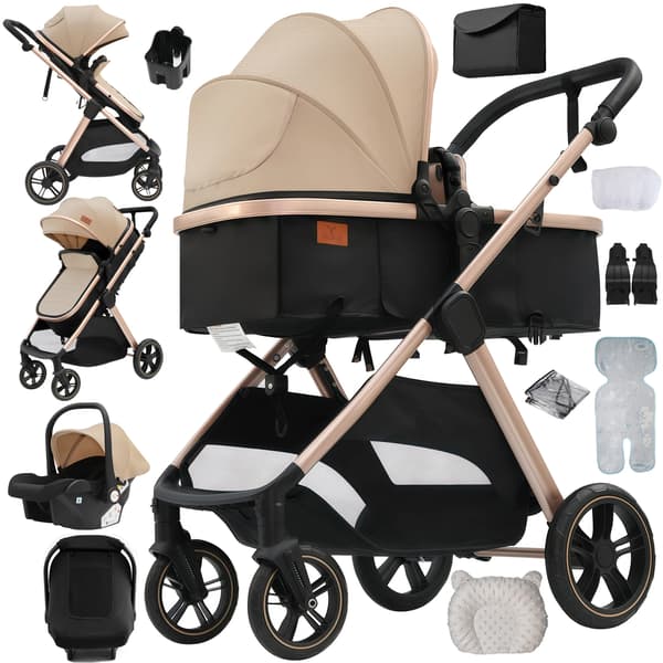 Barnvagn, Stötdämpning, Lätt och Fällbar,V10-BEIGE