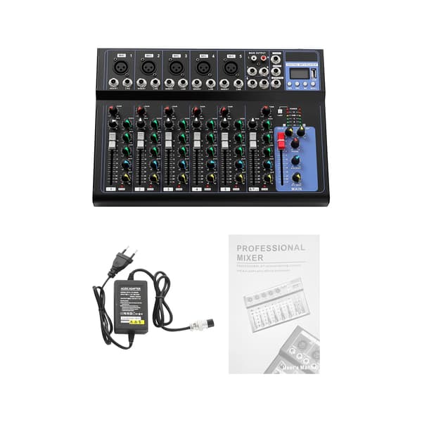 Lydmixer, 7-kanals, USB-interface,sort