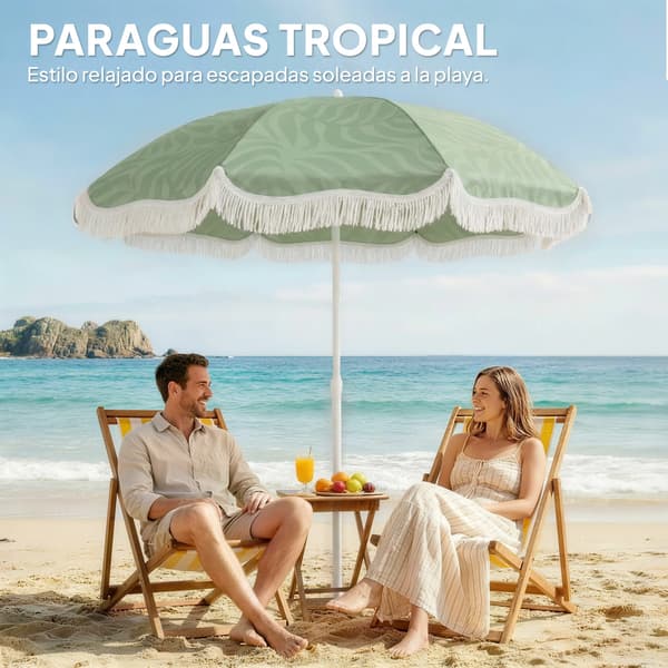 Strandparasol, Justerbar Højde, UPF30+ Beskyttelse,grøn