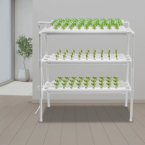 Hydroponiskt växtkit, 90 växtplatser, vattensnål design,VIT