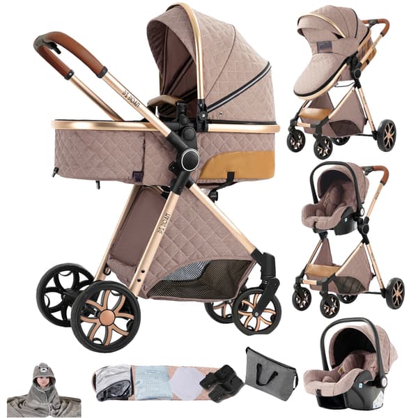 Barnvagn, 3-i-1 Mångsidighet, Vändbar Sits,YV9-KHAKI