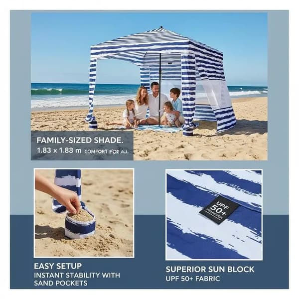 Strandcabana, UPF 50+ Solskydd, Bärbar Design, Marinblå