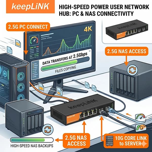 Switch, 6-porte, Multi-Gigabit kapacitet,4x2.5GbE 1x10G SFP