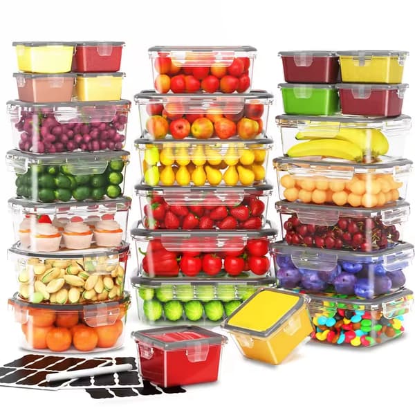 Lufttætte Fødevareopbevaringsbeholdere, Stabelbart Design, Lækagesikker Forsegling,Sort-26PCS