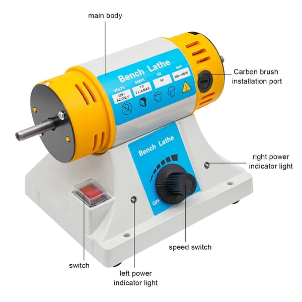 Bänkbufferpolermaskin, 320W Motor, Steglös Hastighetskontroll,Gul