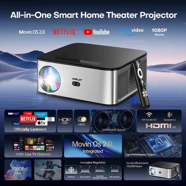 Projektor, Google TV Integreret, 2000 ANSI Lumen,EU stik