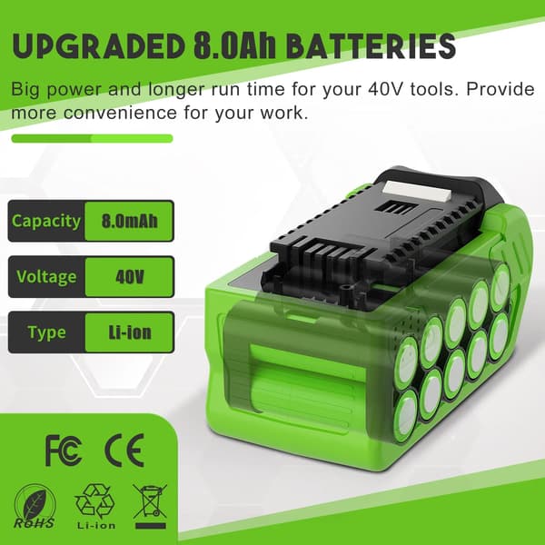 Litiumjonbatteri, 40V, 8000mAh kapacitet, 2 batterier