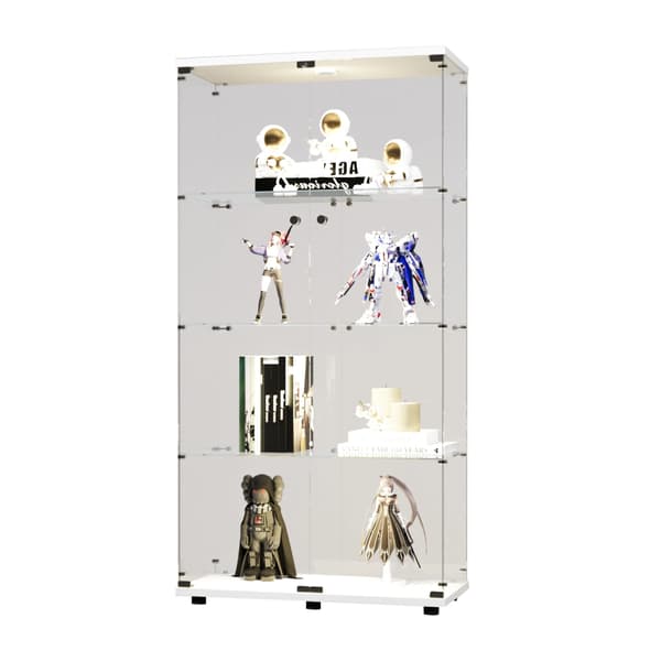Vitrineskab, 4-lags design, integreret LED-belysning,Hvid(With LED)