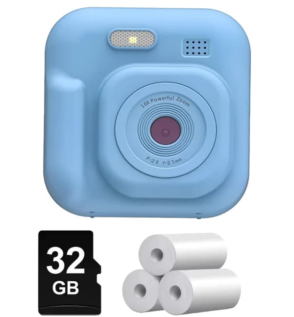 Børne Digitalkamera, 48MP Sensor, Øjeblikkelig Fotoudskrivning,Blå