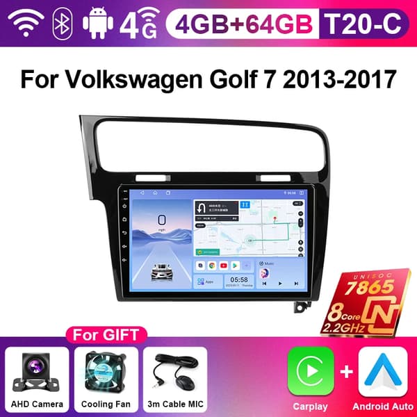 Bil Audio System, Touchscreen Interface, Multimedia Afspiller, kompatibel med Bilmodel Golf 7 2013-2017,(4G 64G)-Cam-4G Net