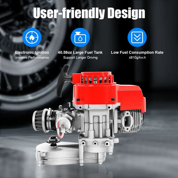 Motor, 49cc Tvåtakts, Encylindrig Design,Röd