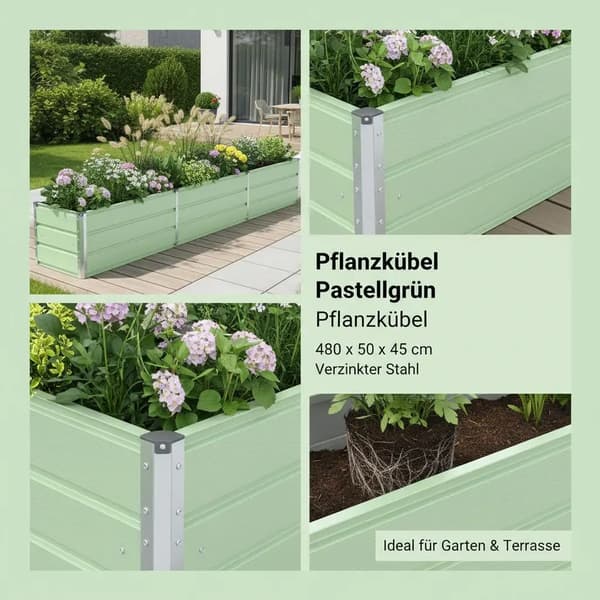 Blomkrukor, Låda-formad Design, Hållbar Galvaniserad Stål,armégrön