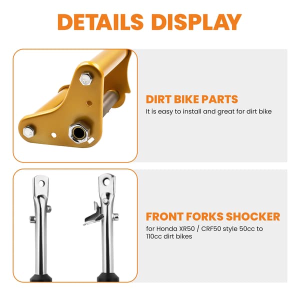 Chockgaffelmontering, Stål, 30 cm höjd, 15 cm bredd, Kompatibel med Mini Dirt Bikes, Responsiv chockabsorption
