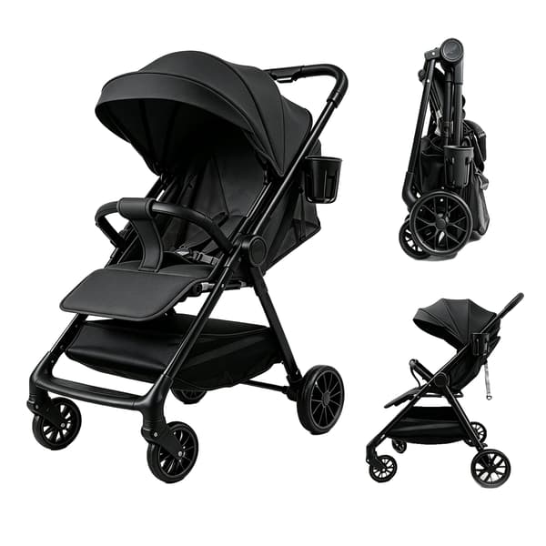 Barnvagn, Kompakt Design, Enknappsfällning,XA8-SVART