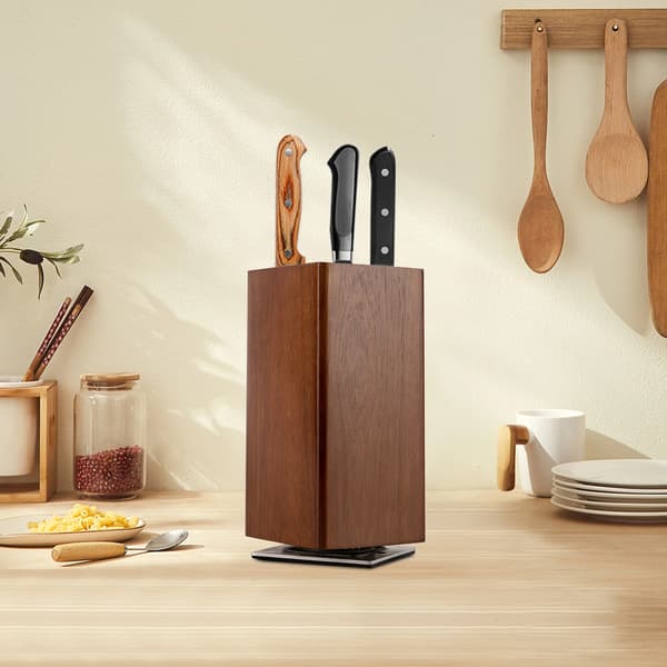 Magnetisk knivblock, 360° roterbar, högkvalitativ förvaring,Brun