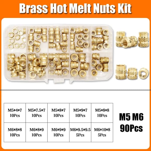 Insatsmutter, mässingsmaterial, 3D-utskriftkompatibilitet,M5M6 muttersats