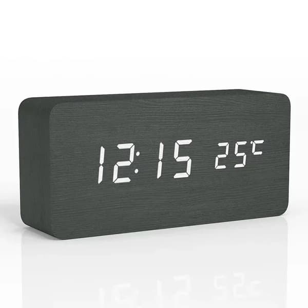 Digital väckarklocka, trädesign, temperaturdisplay, svart