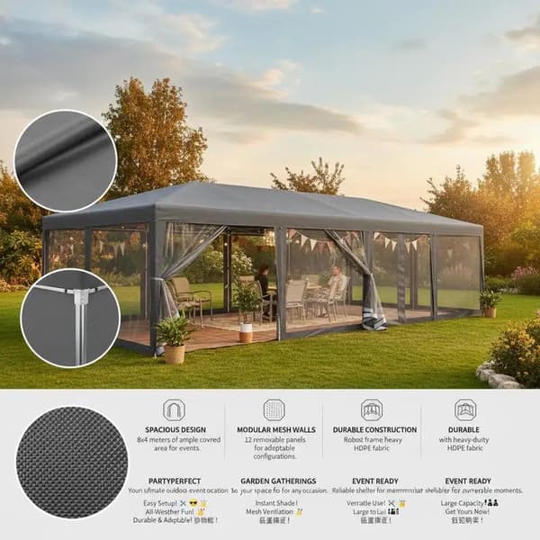 Gazebo, Holdbart Stof, Robust Ramme,sort