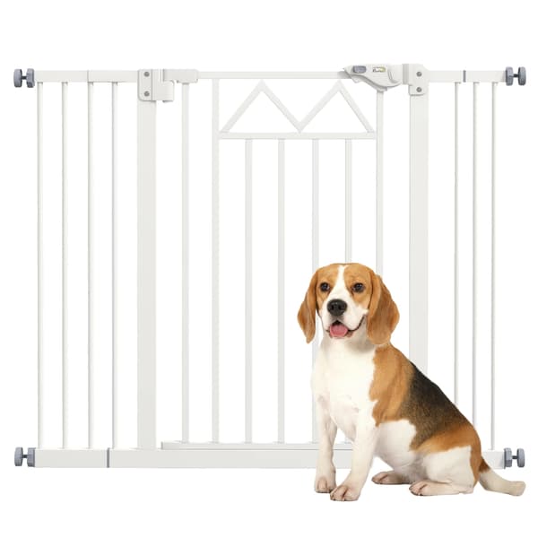 Hundbarriär, Automatisk Stängningssystem, Hållbart Rostfritt Stål,100X4X76 cm, VIT