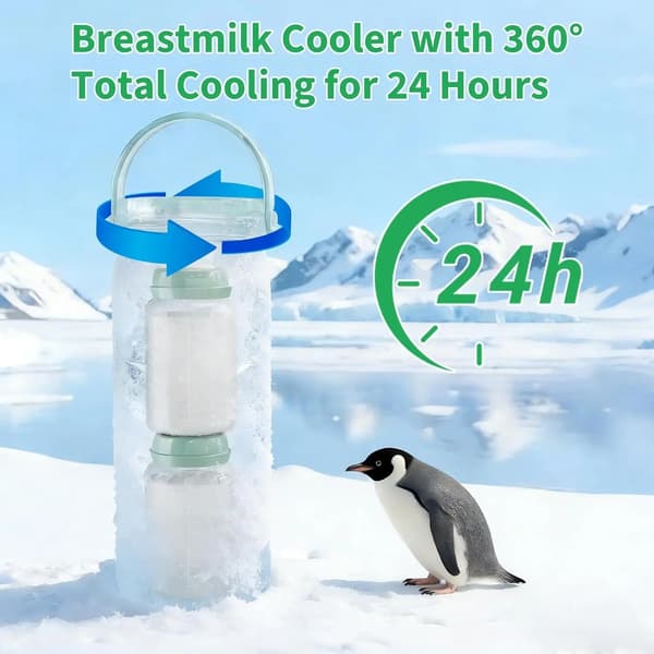 Brystmælk Küler, Rustfrit Stål, 600ml Kapacitet, Kompakt Design, Opretholder Temperatur i 24 Timer, Egnet til Opbevaring af Brystmælk